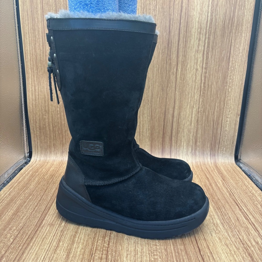 UGG Klarissa Tall Boots Womens 8 Black Suede Waterproof Insulated 1003288b
